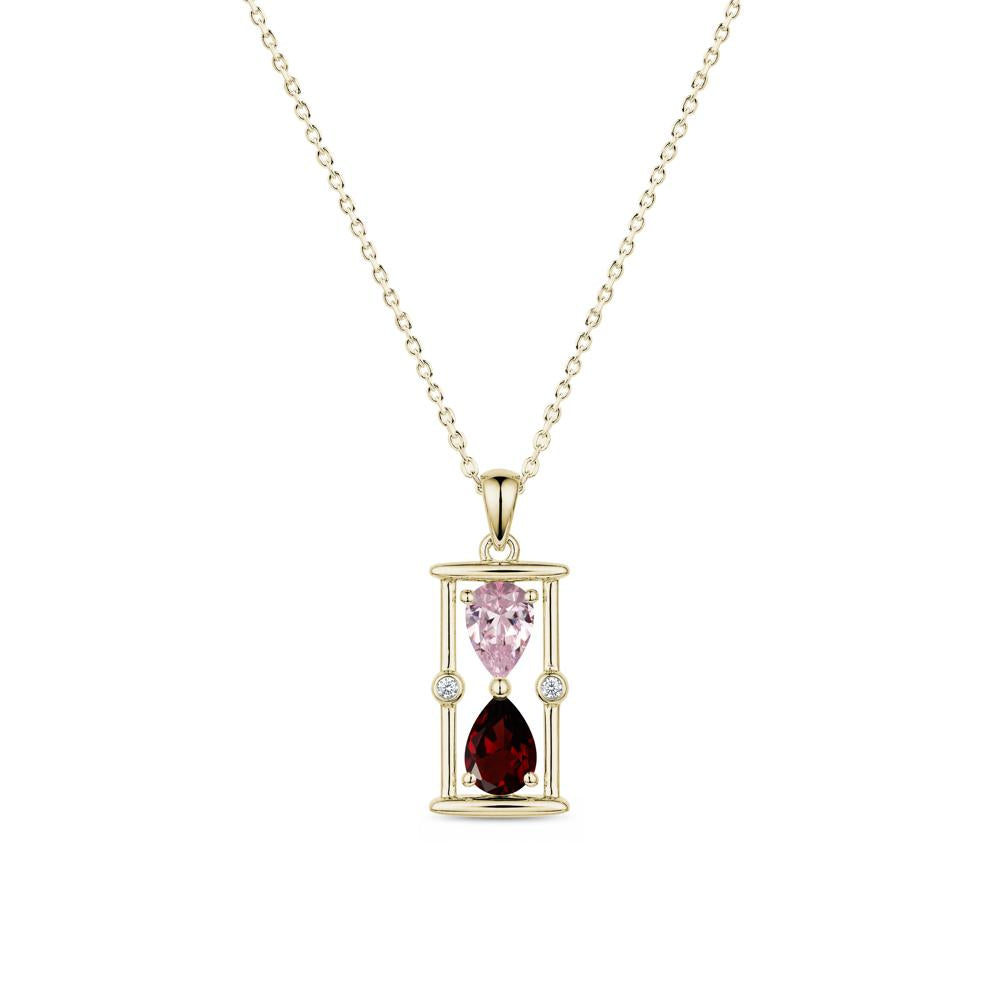 Pear Cut Citrine and Emerald Hourglass Pendant Necklace - LUO Jewelry #gemstone_Garnet and Pink Cubic Zirconia