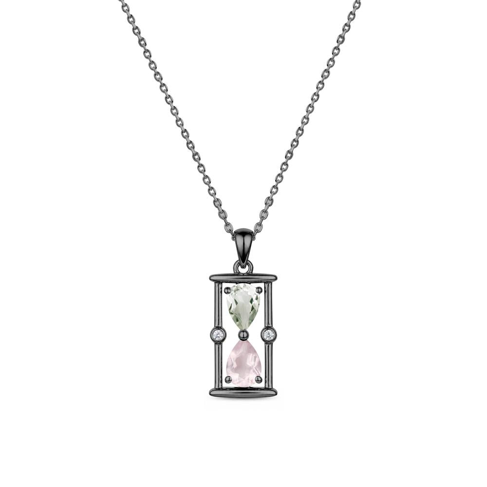 Pear Cut Citrine and Emerald Hourglass Pendant Necklace - LUO Jewelry #gemstone_Green Amethyst and Rose Quartz