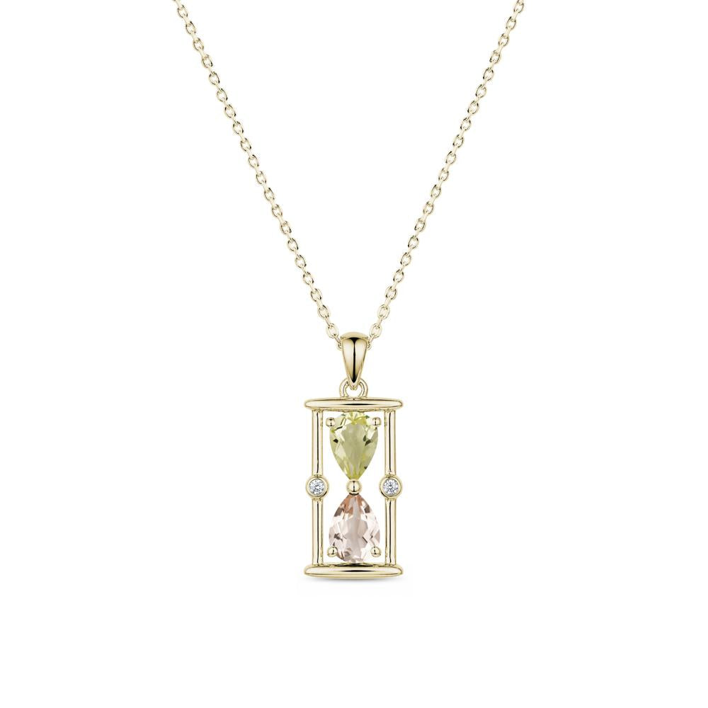 Pear Cut Citrine and Emerald Hourglass Pendant Necklace - LUO Jewelry #gemstone_Lemon Quartz and Morganite