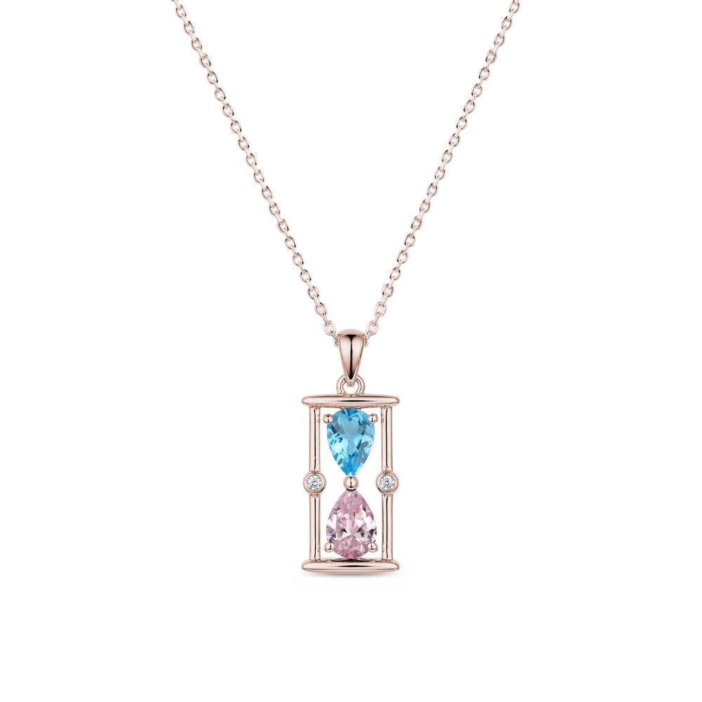 Pear Cut Citrine and Emerald Hourglass Pendant Necklace - LUO Jewelry #gemstone_Pink Cubic Zirconia and Swiss Blue Topaz