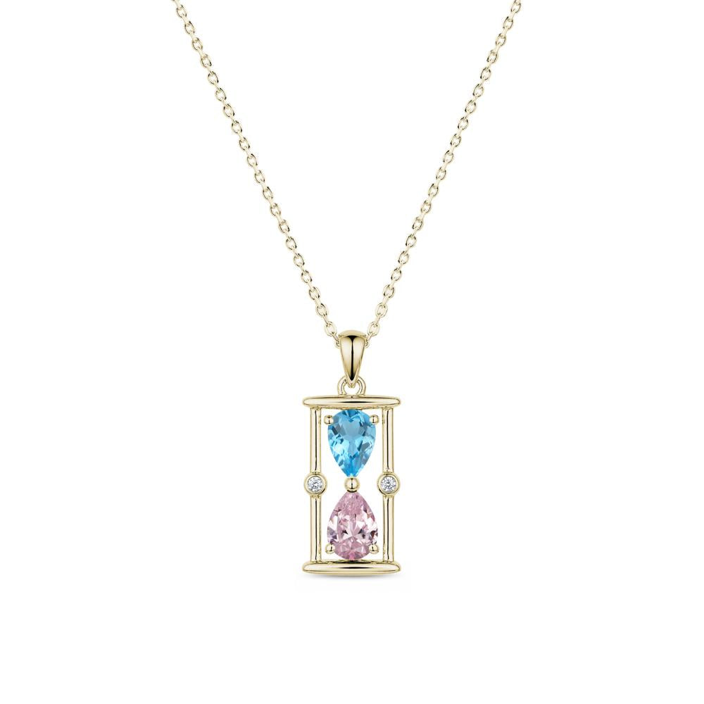 Pear Cut Citrine and Emerald Hourglass Pendant Necklace - LUO Jewelry #gemstone_Pink Cubic Zirconia and Swiss Blue Topaz
