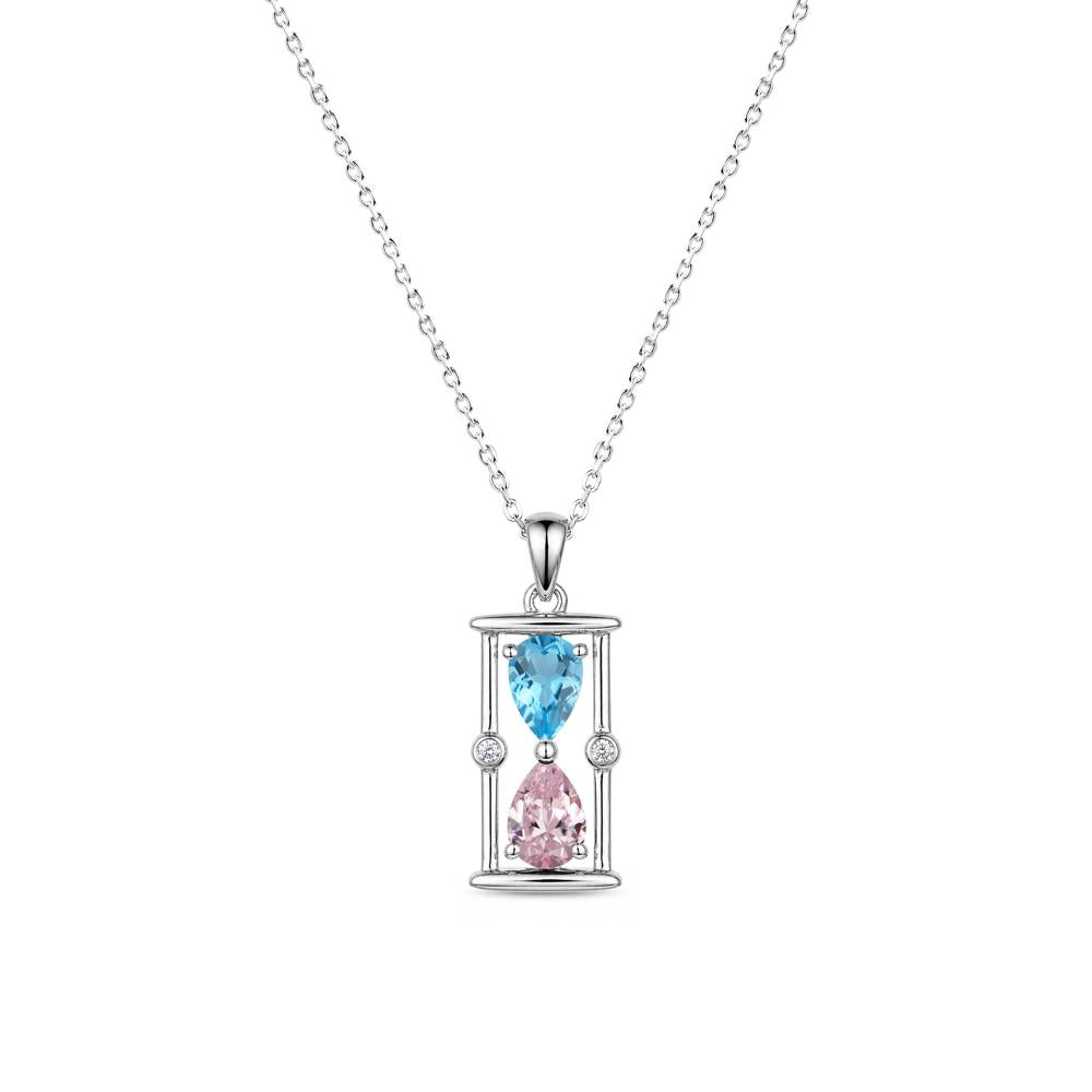 Pear Cut Citrine and Emerald Hourglass Pendant Necklace - LUO Jewelry #gemstone_Pink Cubic Zirconia and Swiss Blue Topaz