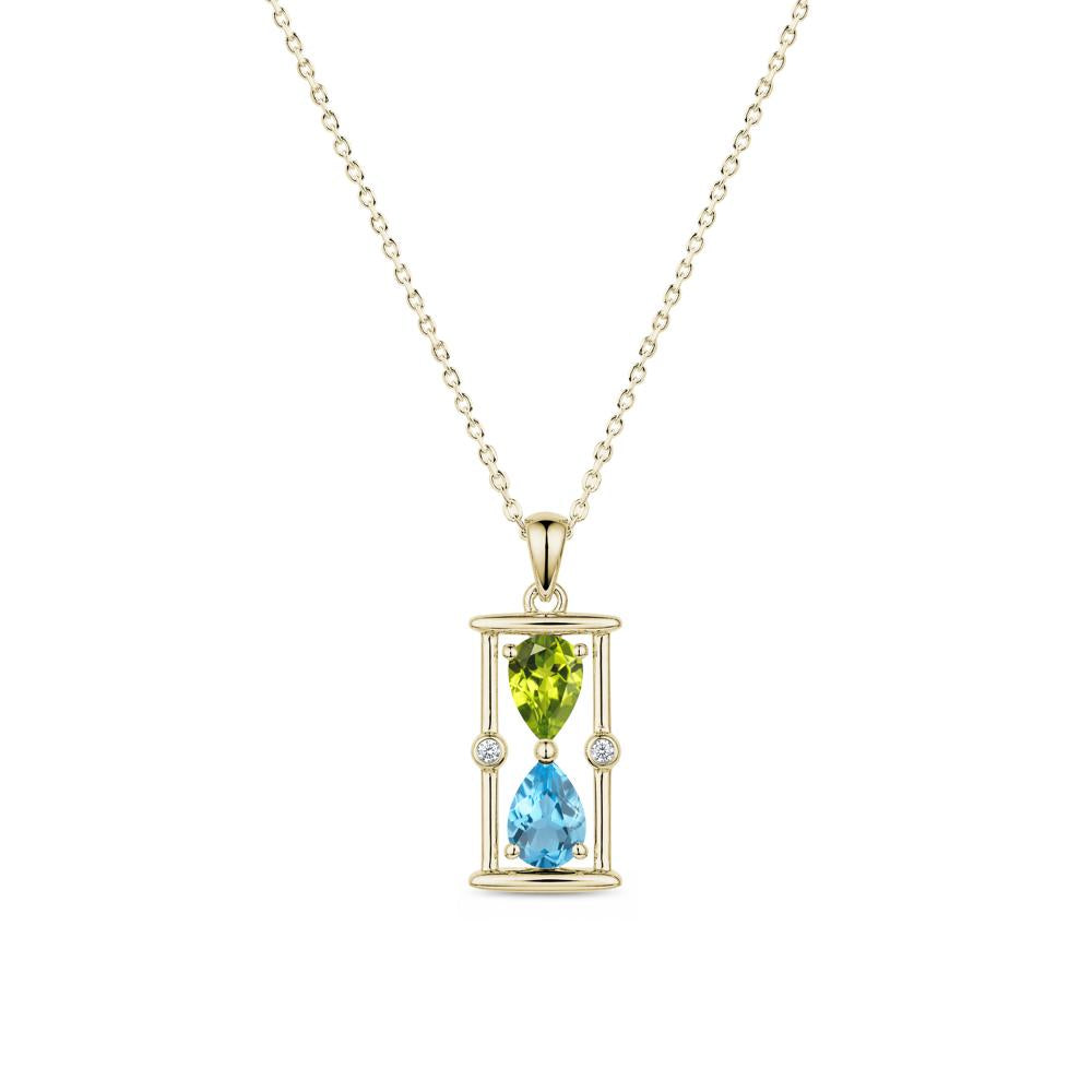 Pear Cut Citrine and Emerald Hourglass Pendant Necklace - LUO Jewelry #gemstone_Peridot and Swiss Blue Topaz