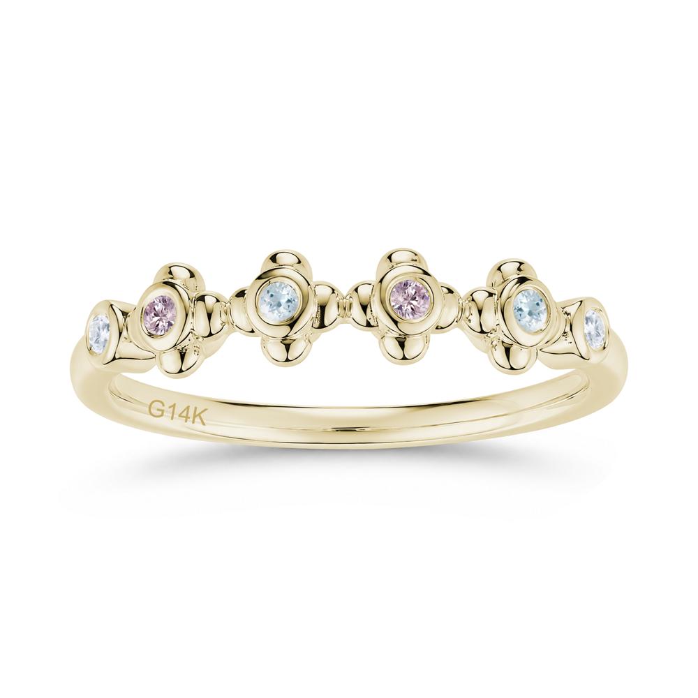 Four Leaf Clover Cubic Zirconia and Ruby and Sapphire Wedding Band Ring - LUO Jewelry #gemstone_Aquamarine and Cubic Zirconia and Pink Cubic Zirconia