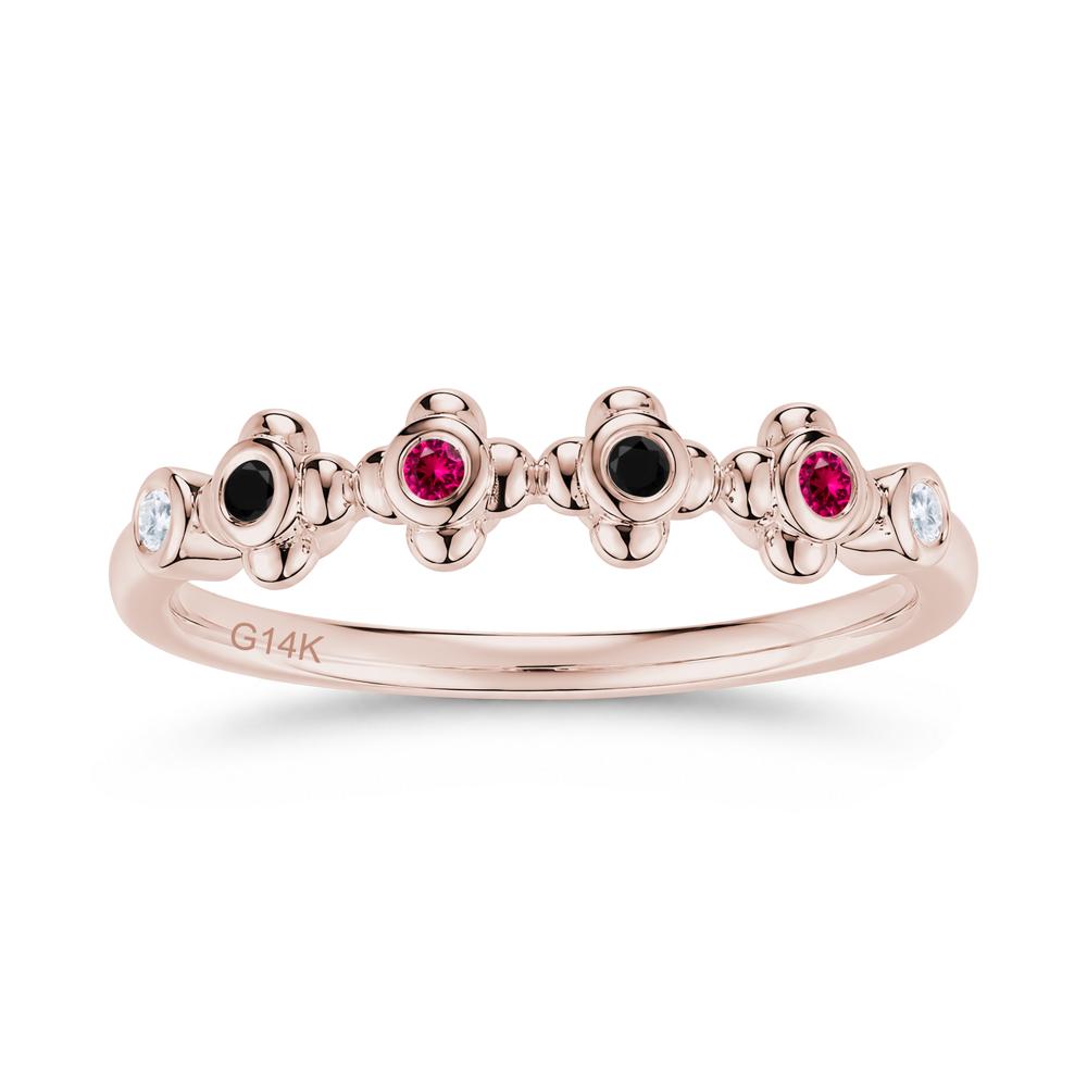 Four Leaf Clover Cubic Zirconia and Ruby and Sapphire Wedding Band Ring - LUO Jewelry #gemstone_Black Spinel and Cubic Zirconia and Ruby