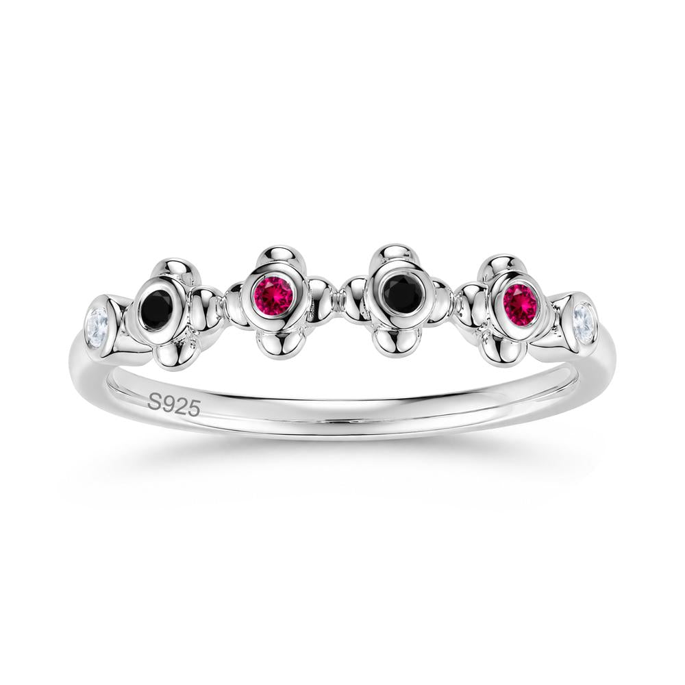 Four Leaf Clover Cubic Zirconia and Ruby and Sapphire Wedding Band Ring - LUO Jewelry #gemstone_Black Spinel and Cubic Zirconia and Ruby