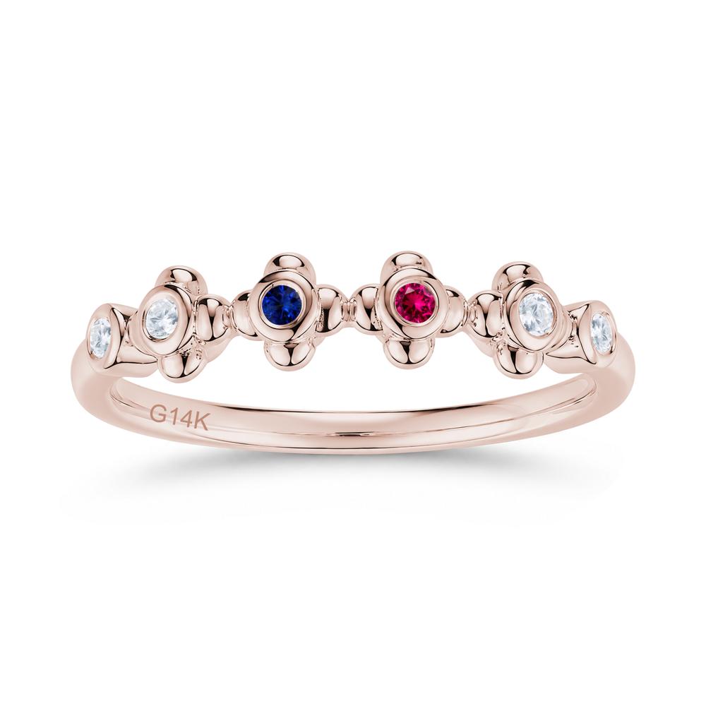 Four Leaf Clover Cubic Zirconia and Ruby and Sapphire Wedding Band Ring - LUO Jewelry #gemstone_Cubic Zirconia and Ruby and Sapphire
