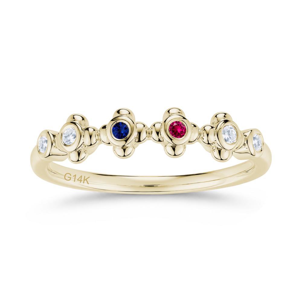 Four Leaf Clover Cubic Zirconia and Ruby and Sapphire Wedding Band Ring - LUO Jewelry #gemstone_Cubic Zirconia and Ruby and Sapphire