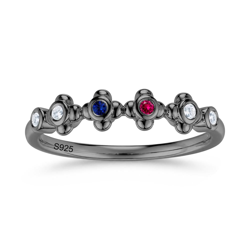 Four Leaf Clover Cubic Zirconia and Ruby and Sapphire Wedding Band Ring - LUO Jewelry #gemstone_Cubic Zirconia and Ruby and Sapphire