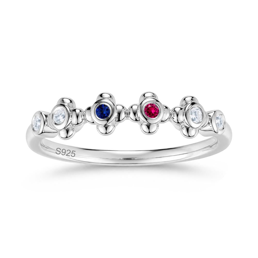 Four Leaf Clover Cubic Zirconia and Ruby and Sapphire Wedding Band Ring - LUO Jewelry #gemstone_Cubic Zirconia and Ruby and Sapphire
