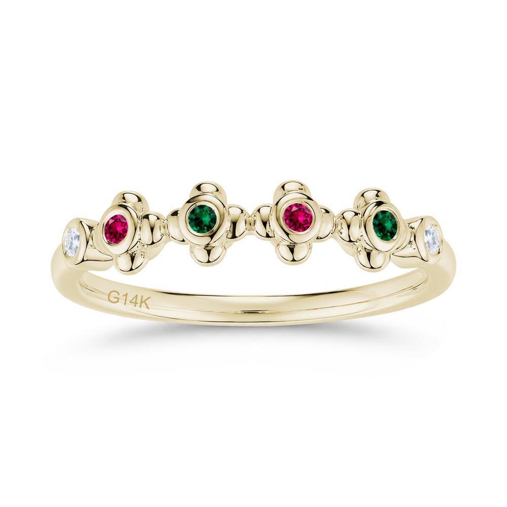 Four Leaf Clover Cubic Zirconia and Ruby and Sapphire Wedding Band Ring - LUO Jewelry #gemstone_Cubic Zirconia and Emerald and Ruby
