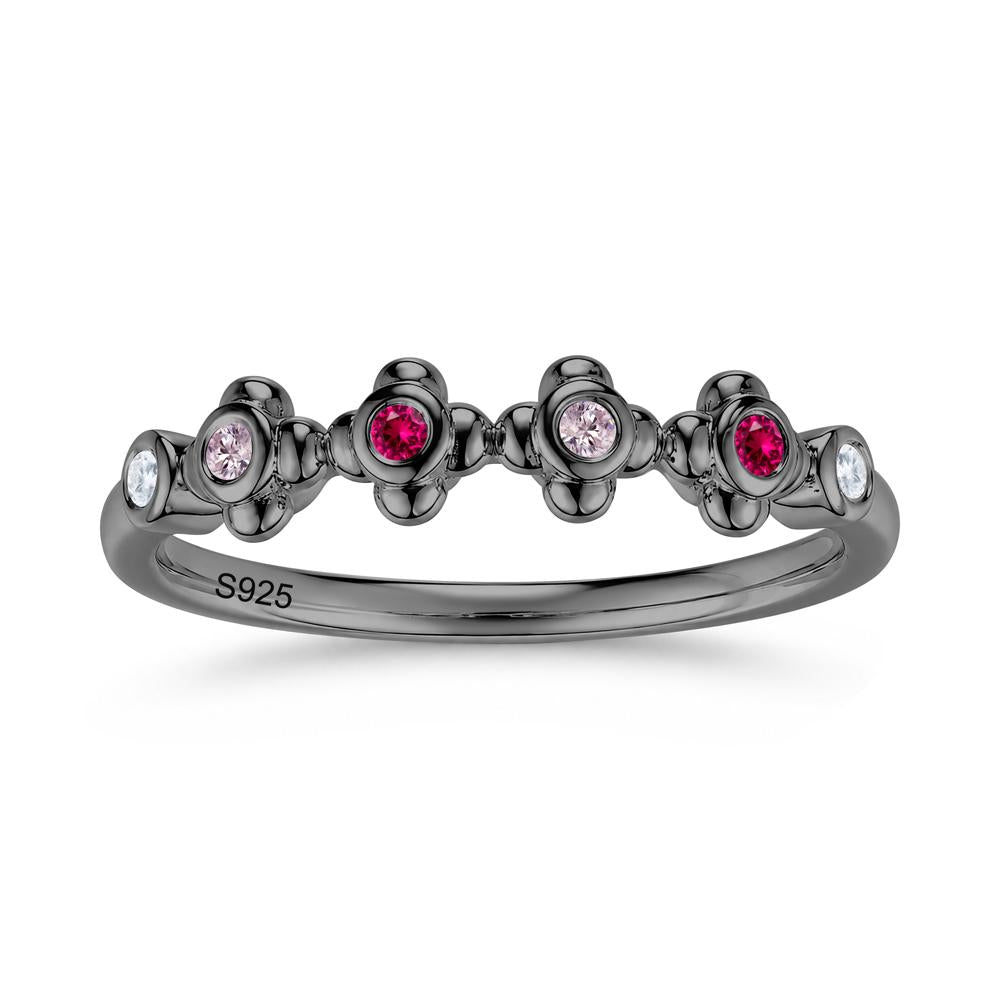 Four Leaf Clover Cubic Zirconia and Ruby and Sapphire Wedding Band Ring - LUO Jewelry #gemstone_Cubic Zirconia and Pink Cubic Zirconia and Ruby