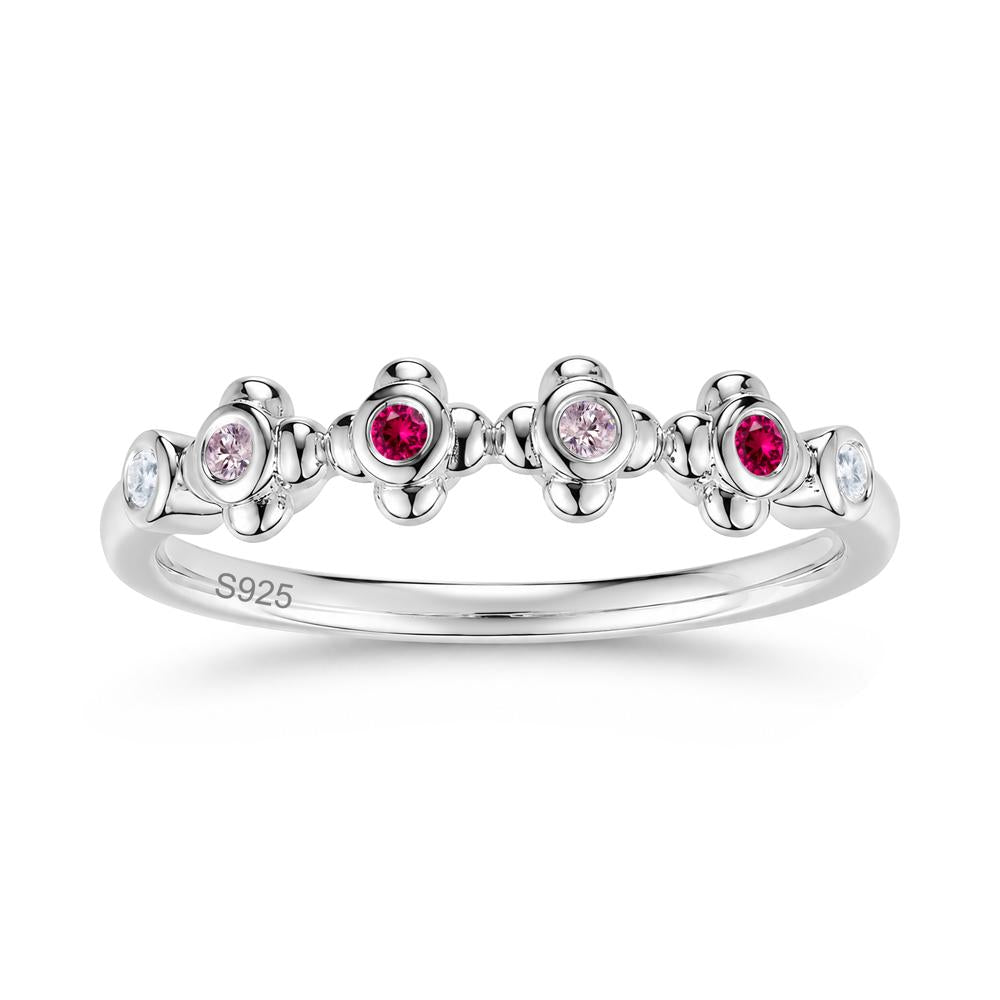 Four Leaf Clover Cubic Zirconia and Ruby and Sapphire Wedding Band Ring - LUO Jewelry #gemstone_Cubic Zirconia and Pink Cubic Zirconia and Ruby