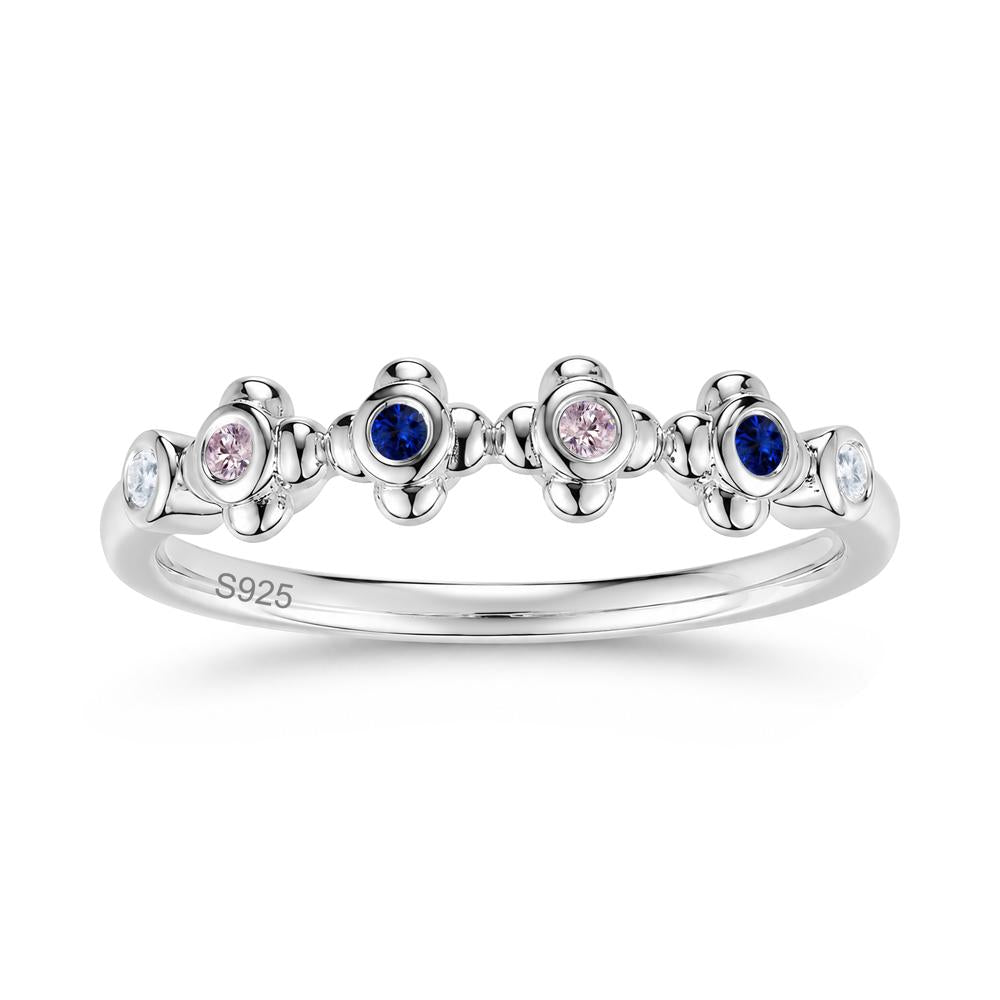 Four Leaf Clover Cubic Zirconia and Ruby and Sapphire Wedding Band Ring - LUO Jewelry #gemstone_Cubic Zirconia and Pink Cubic Zirconia and Sapphire