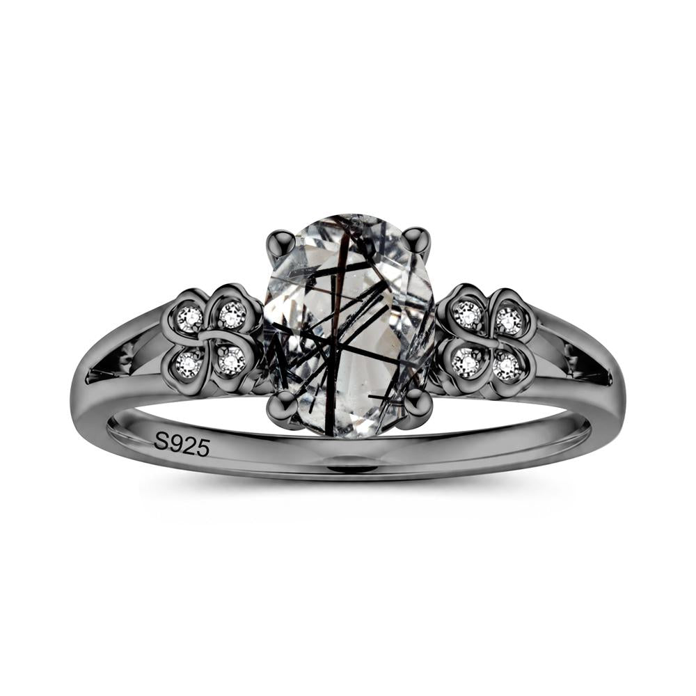 Oval Cut Emerald Leaf Clover Ring - LUO Jewelry #gemstone_Black Rutilated Quartz