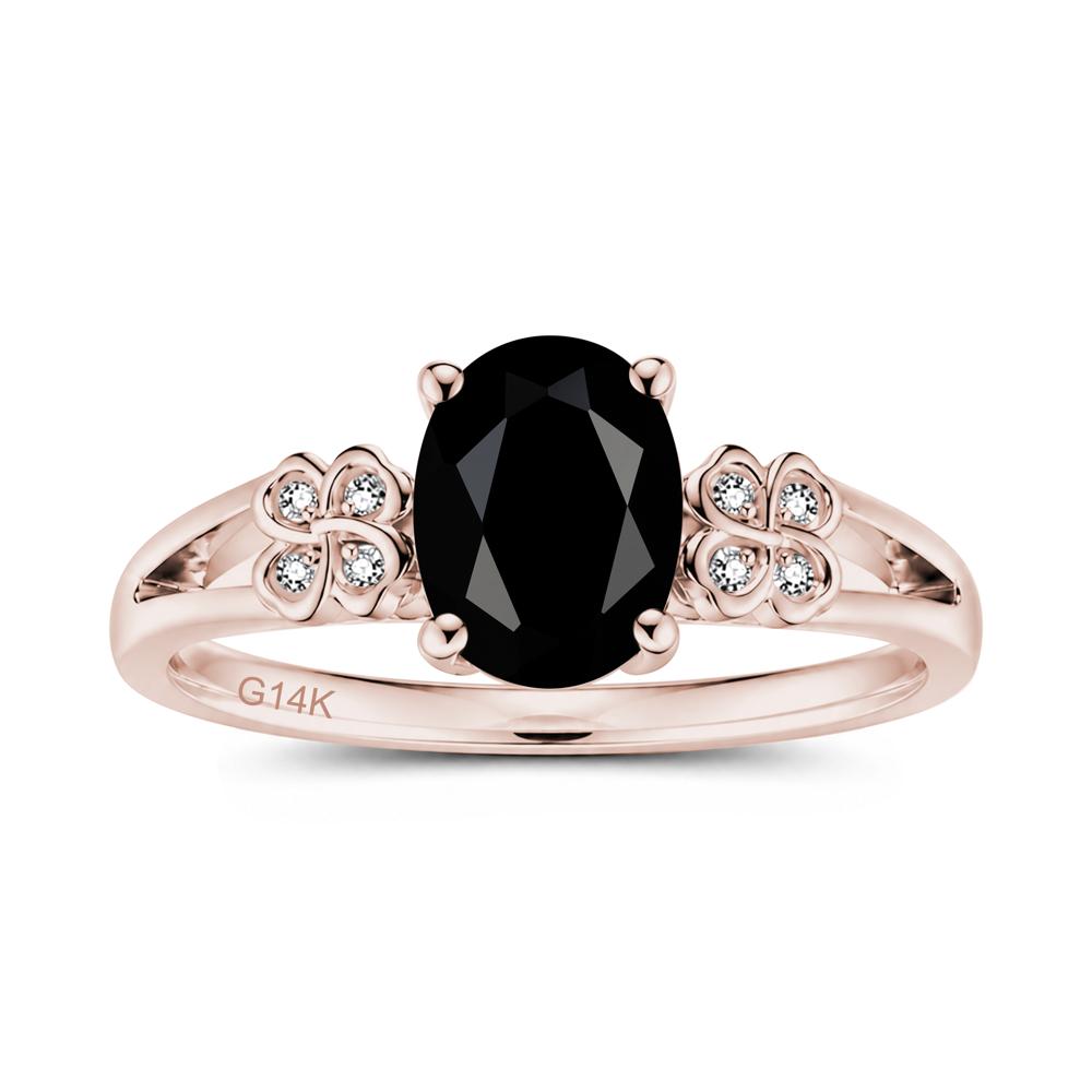 Oval Cut Emerald Leaf Clover Ring - LUO Jewelry #gemstone_Black Spinel