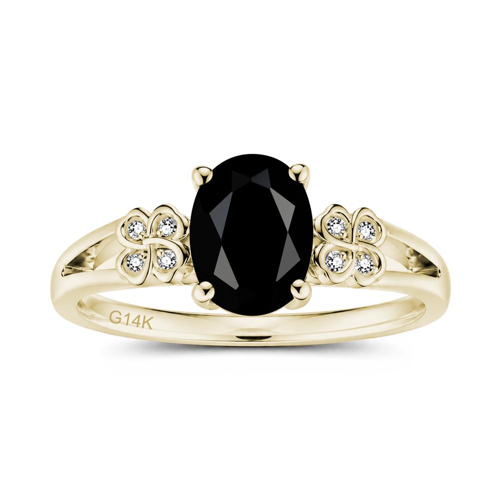 Oval Cut Emerald Leaf Clover Ring - LUO Jewelry #gemstone_Black Spinel
