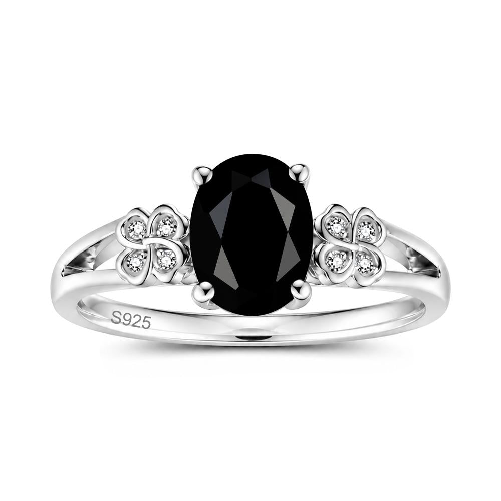 Oval Cut Emerald Leaf Clover Ring - LUO Jewelry #gemstone_Black Spinel