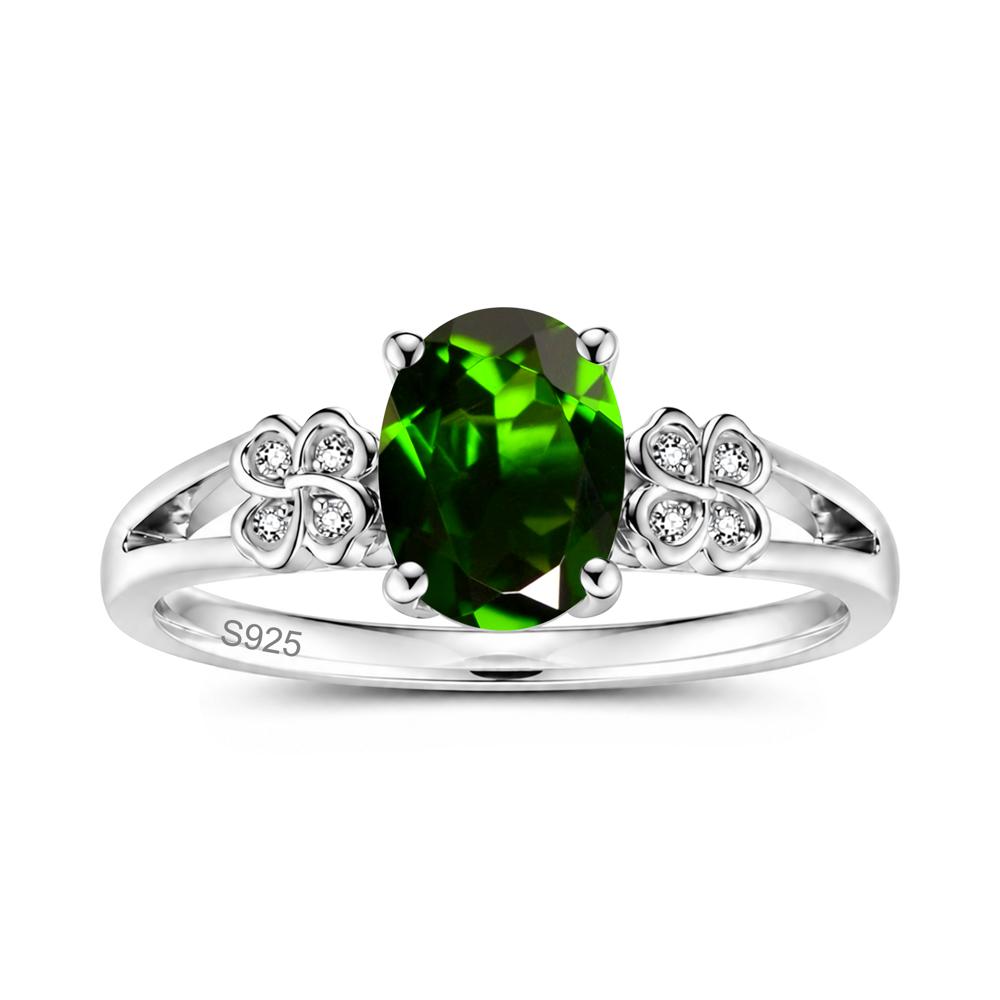 Oval Cut Emerald Leaf Clover Ring - LUO Jewelry #gemstone_Diopside