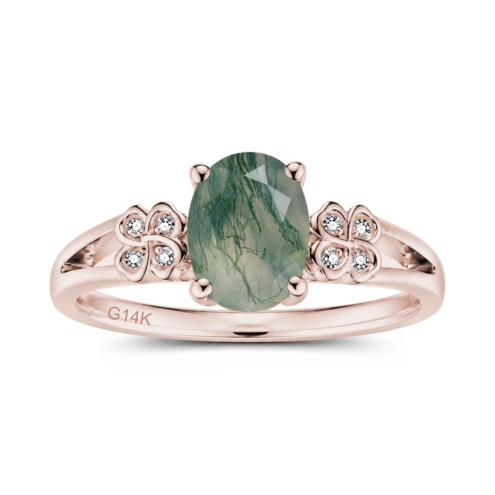 Oval Cut Emerald Leaf Clover Ring - LUO Jewelry #gemstone_Moss Agate
