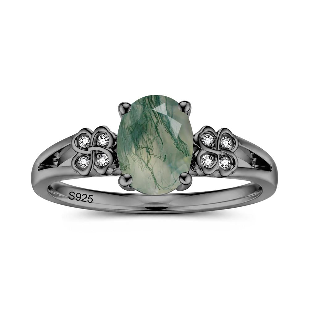 Oval Cut Emerald Leaf Clover Ring - LUO Jewelry #gemstone_Moss Agate