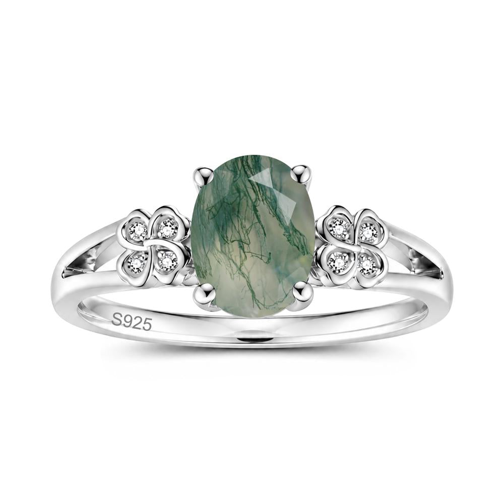 Oval Cut Emerald Leaf Clover Ring - LUO Jewelry #gemstone_Moss Agate