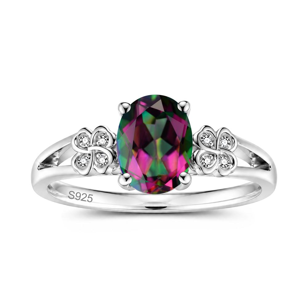 Oval Cut Emerald Leaf Clover Ring - LUO Jewelry #gemstone_Mystic Topaz