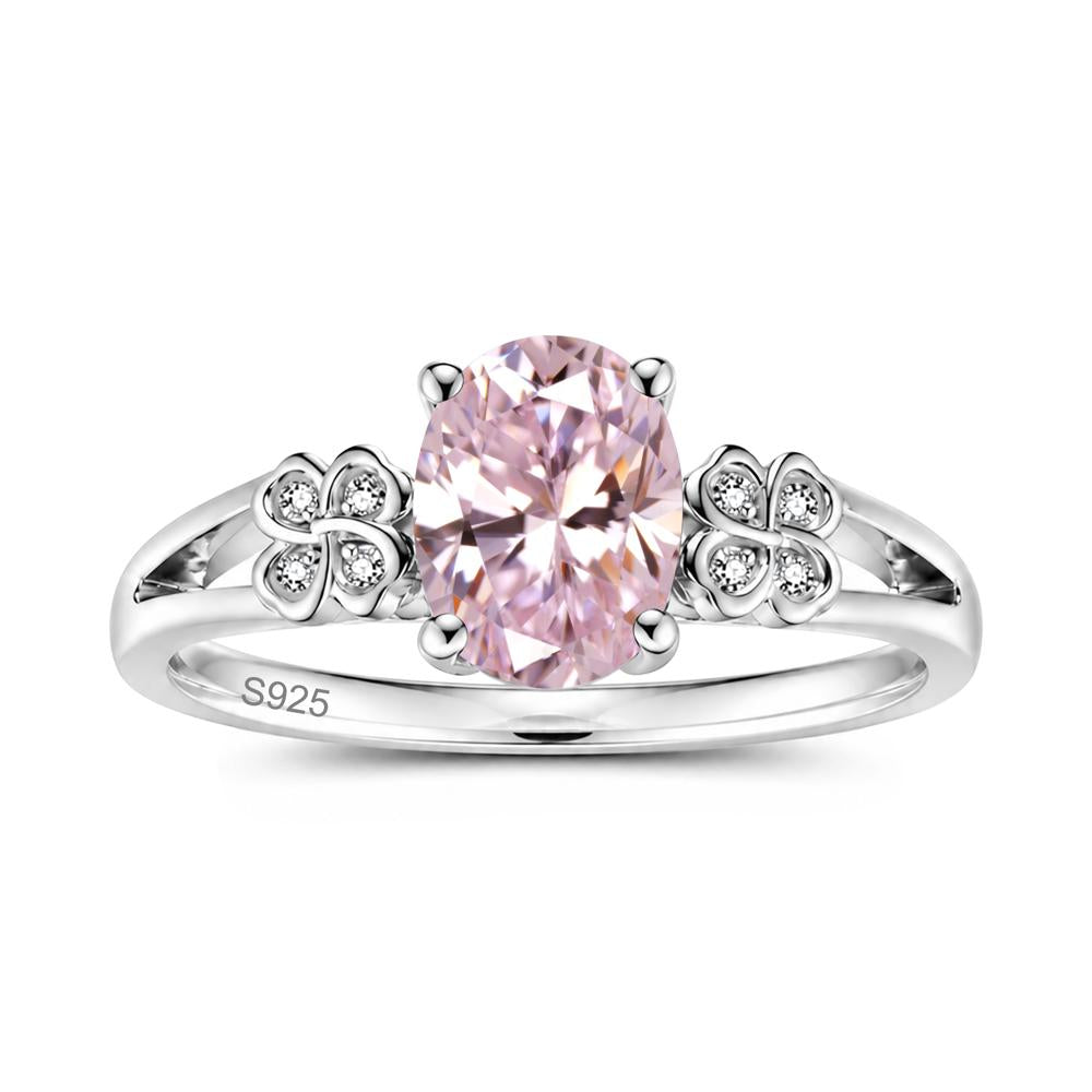 Oval Cut Emerald Leaf Clover Ring - LUO Jewelry #gemstone_Pink Cubic Zirconia
