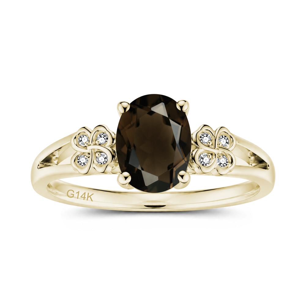 Oval Cut Emerald Leaf Clover Ring - LUO Jewelry #gemstone_Smoky Quartz
