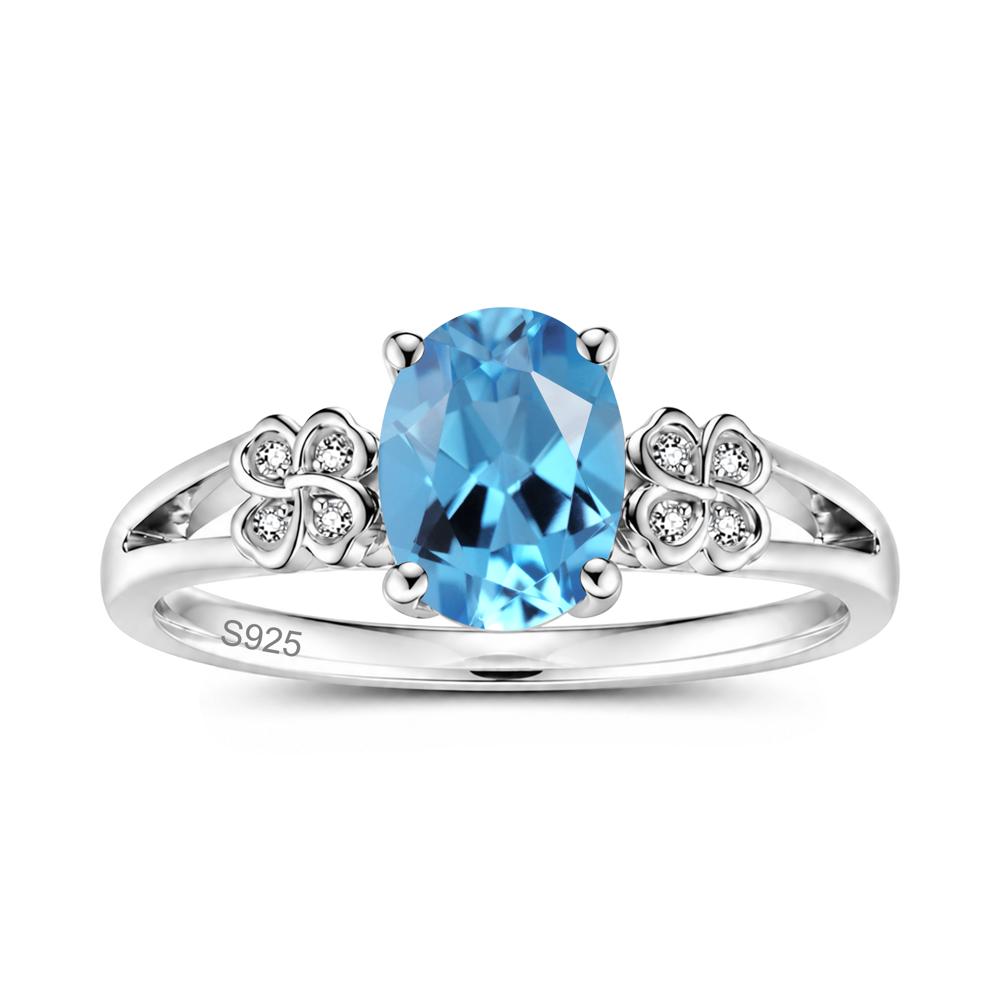 Oval Cut Emerald Leaf Clover Ring - LUO Jewelry #gemstone_Swiss Blue Topaz