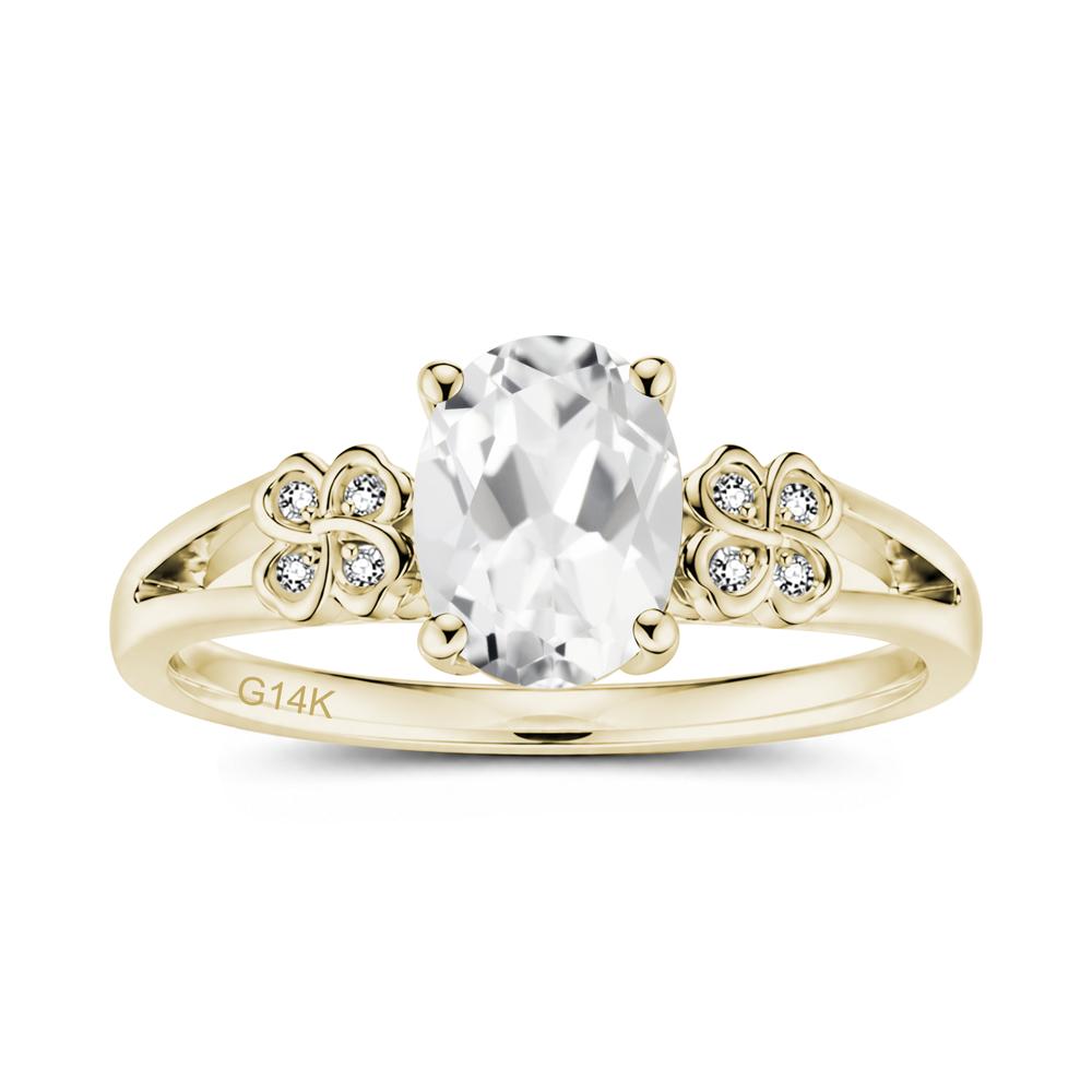 Oval Cut Emerald Leaf Clover Ring - LUO Jewelry #gemstone_White Topaz
