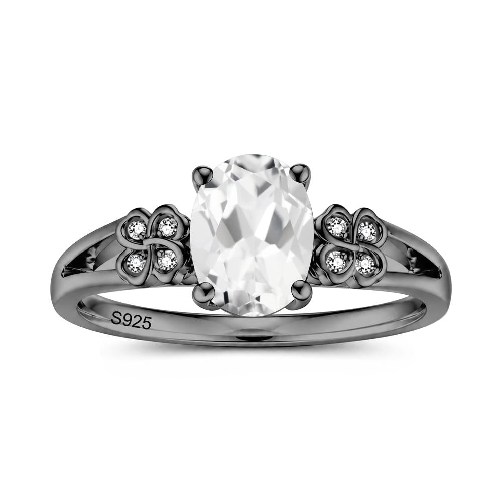 Oval Cut Emerald Leaf Clover Ring - LUO Jewelry #gemstone_White Topaz