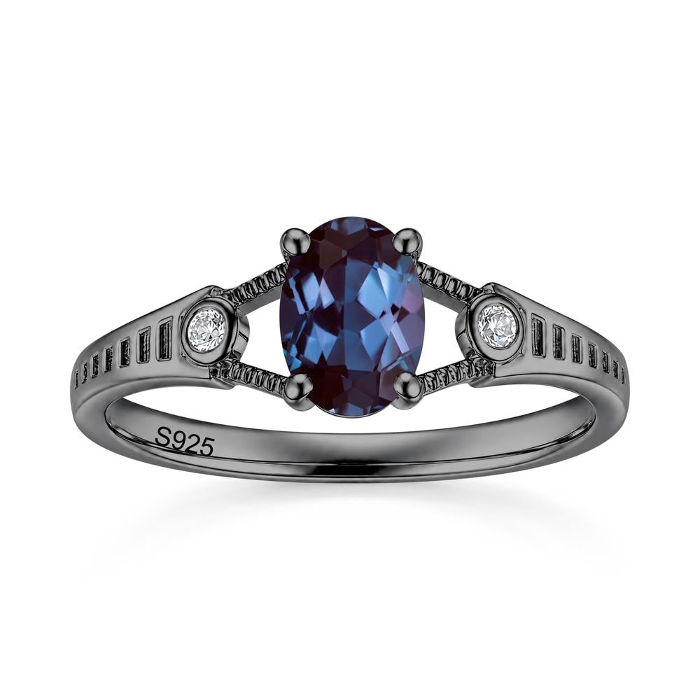 Vintage Oval Cut Sapphire Milgrain Split Ring - LUO Jewelry #gemstone_Alexandrite
