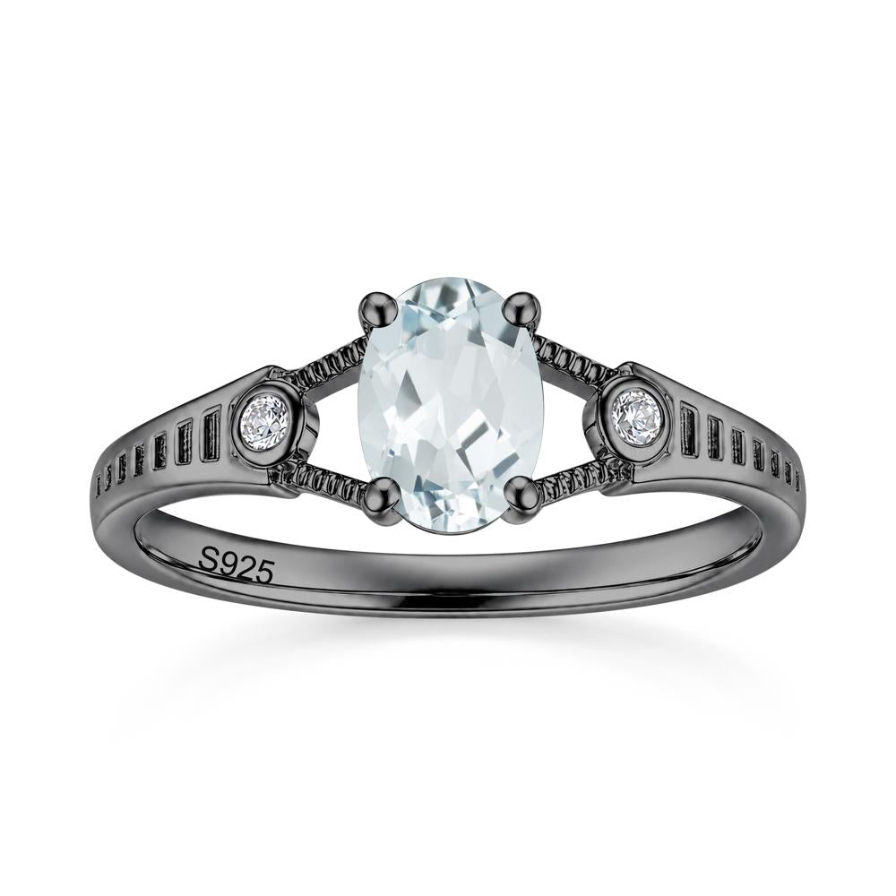 Vintage Oval Cut Sapphire Milgrain Split Ring - LUO Jewelry #gemstone_Aquamarine