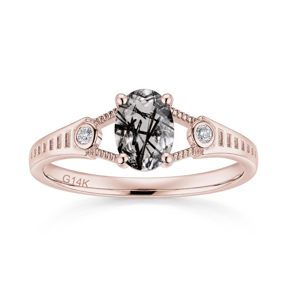 Vintage Oval Cut Sapphire Milgrain Split Ring - LUO Jewelry #gemstone_Black Rutilated Quartz