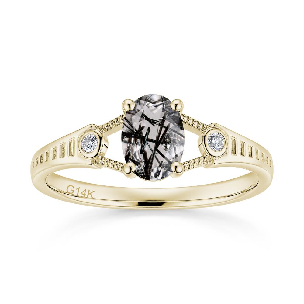 Vintage Oval Cut Sapphire Milgrain Split Ring - LUO Jewelry #gemstone_Black Rutilated Quartz