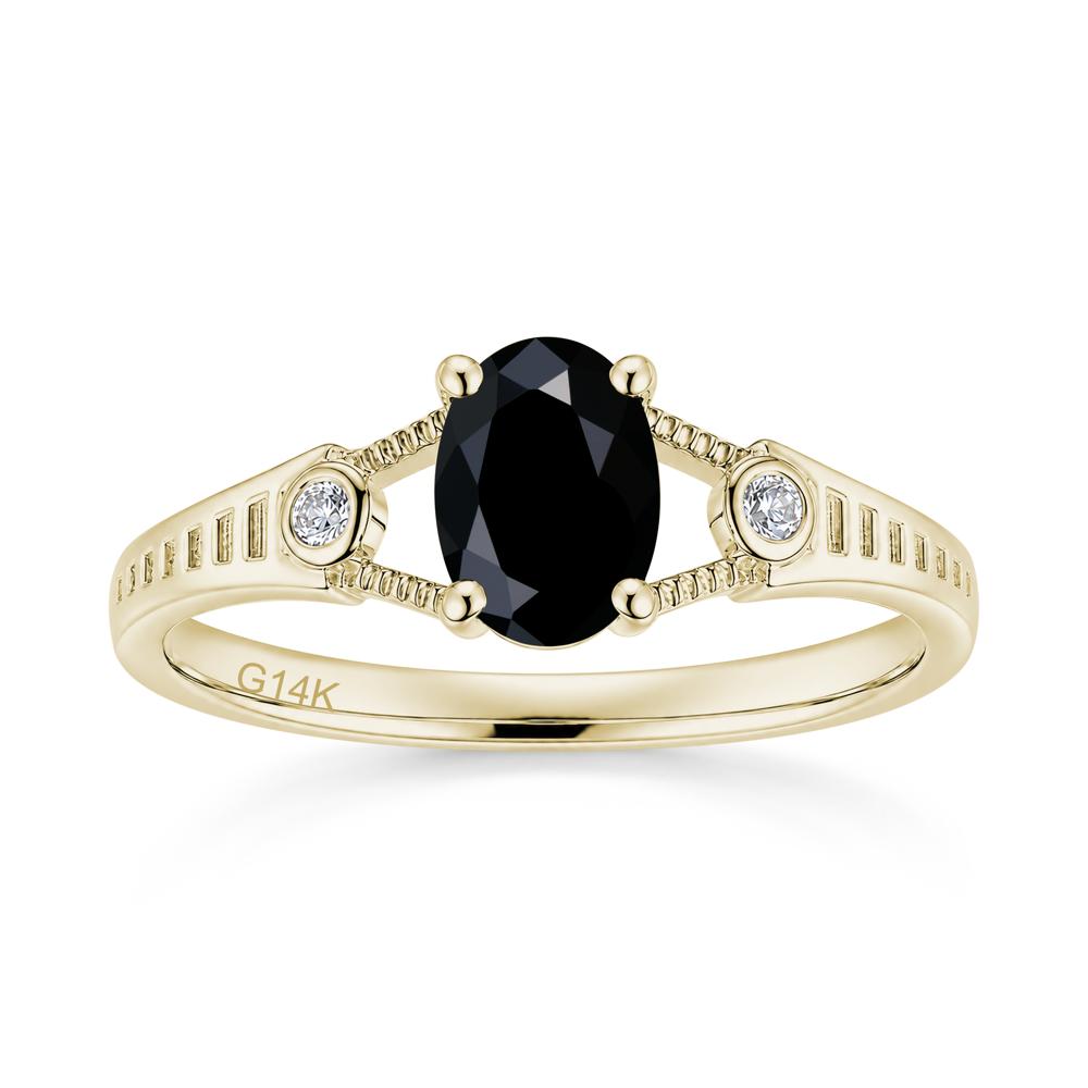 Vintage Oval Cut Sapphire Milgrain Split Ring - LUO Jewelry #gemstone_Black Spinel