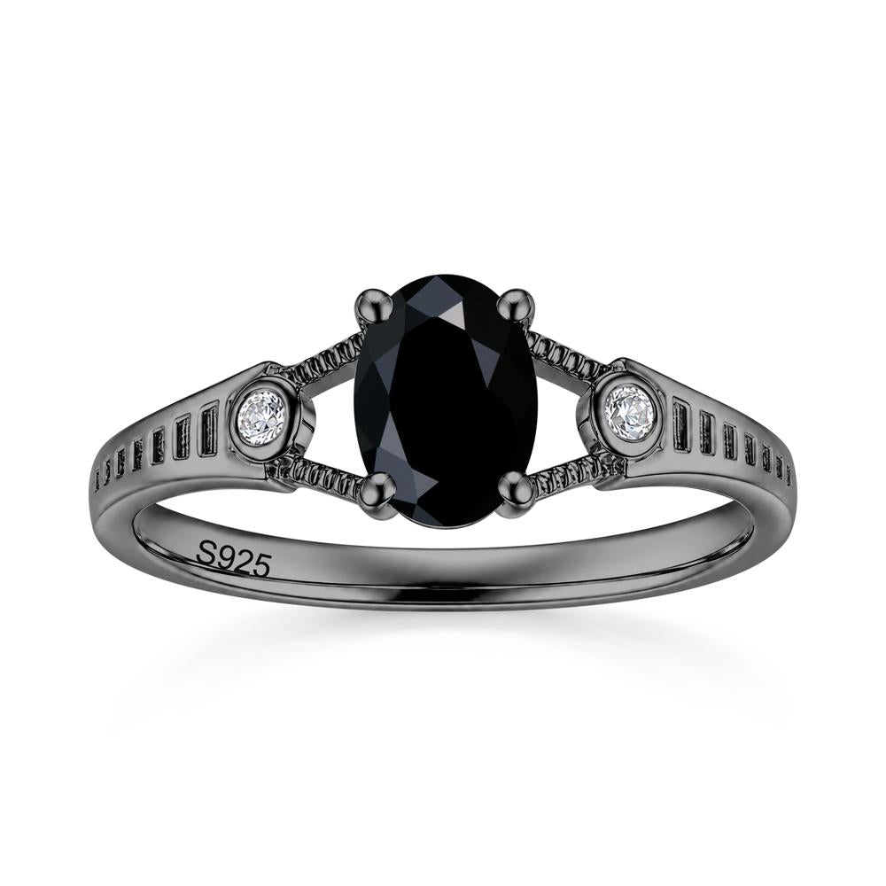 Vintage Oval Cut Sapphire Milgrain Split Ring - LUO Jewelry #gemstone_Black Spinel