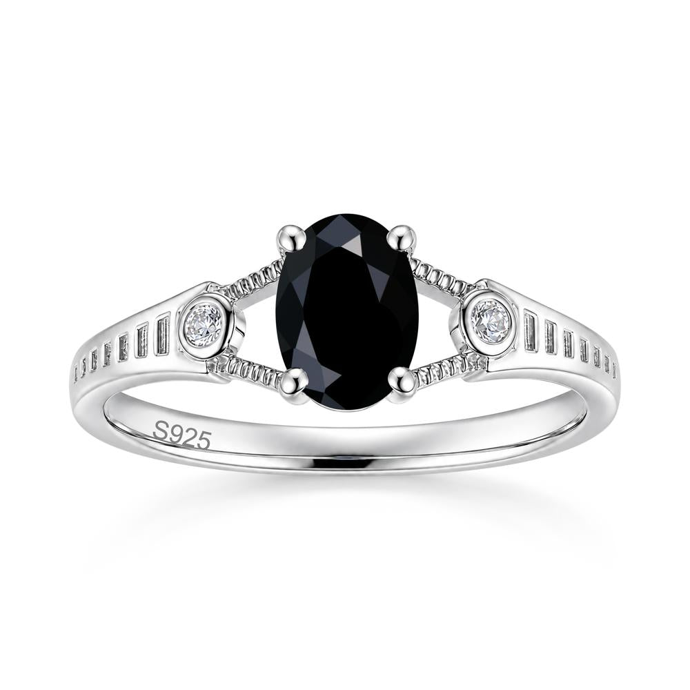 Vintage Oval Cut Sapphire Milgrain Split Ring - LUO Jewelry #gemstone_Black Spinel