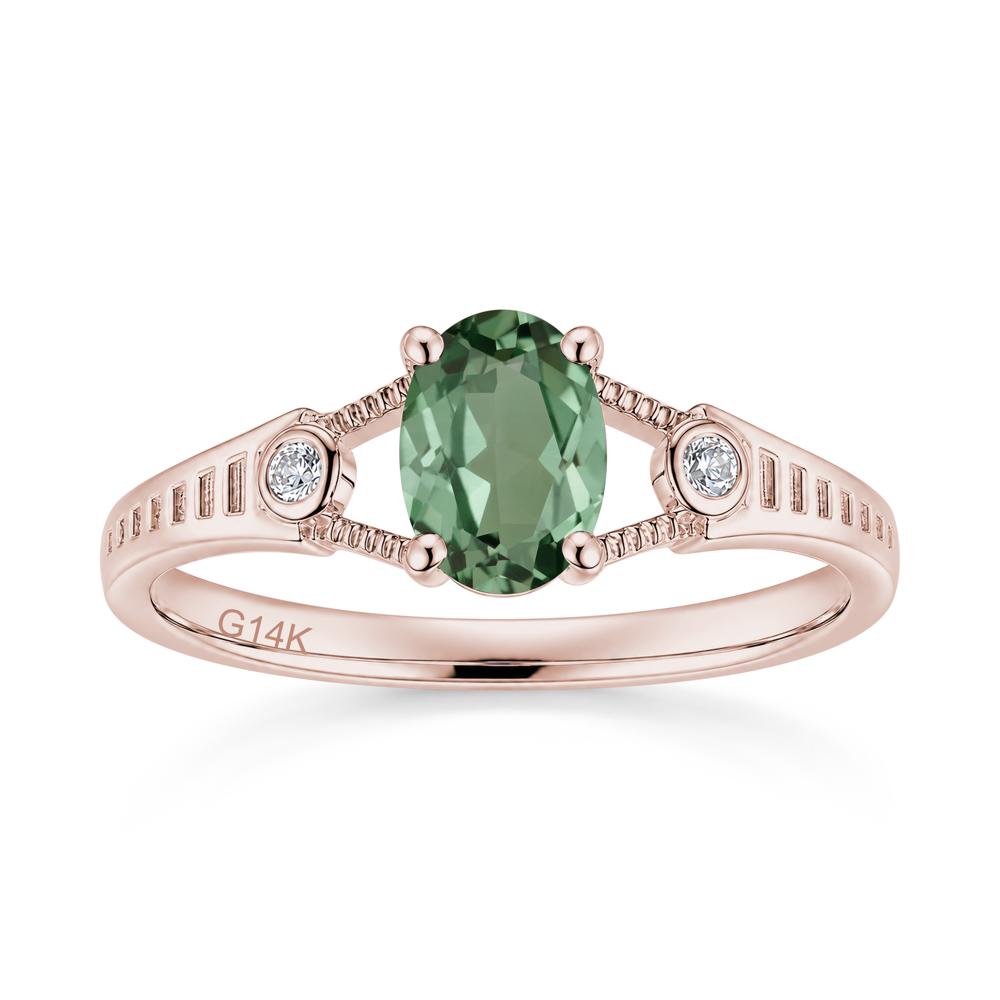 Vintage Oval Cut Sapphire Milgrain Split Ring - LUO Jewelry #gemstone_Green Sapphire