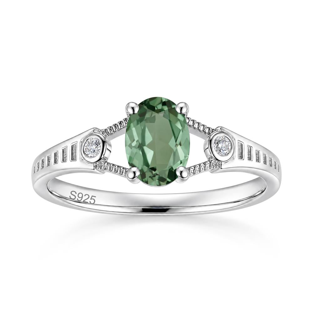 Vintage Oval Cut Sapphire Milgrain Split Ring - LUO Jewelry #gemstone_Green Sapphire