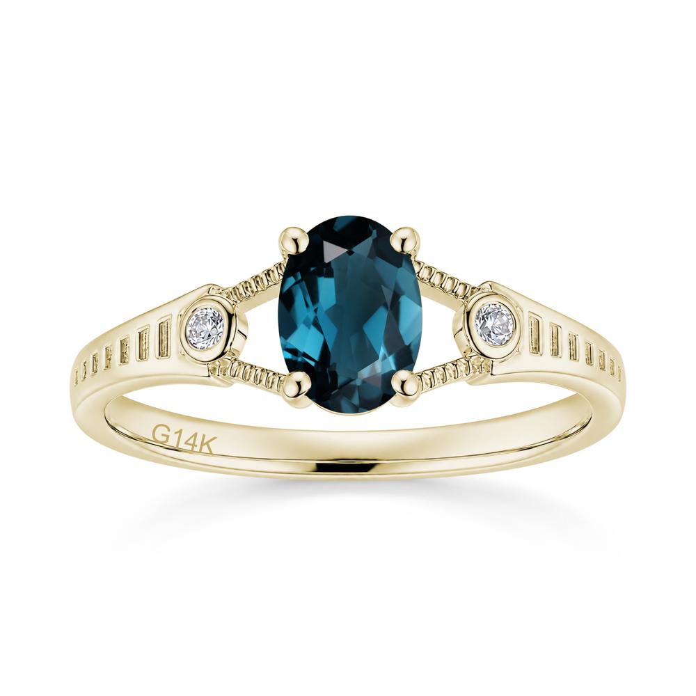 Vintage Oval Cut Sapphire Milgrain Split Ring - LUO Jewelry #gemstone_London Blue Topaz