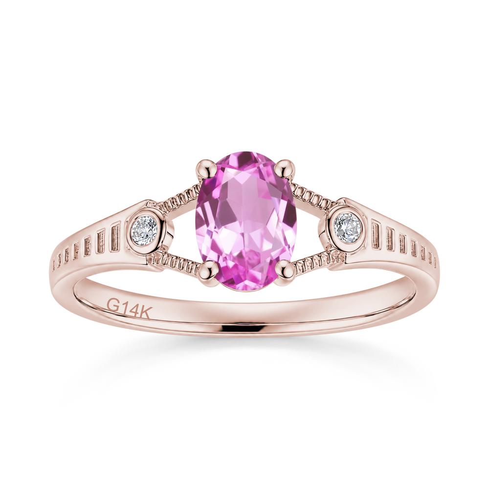 Vintage Oval Cut Sapphire Milgrain Split Ring - LUO Jewelry #gemstone_Pink Sapphire