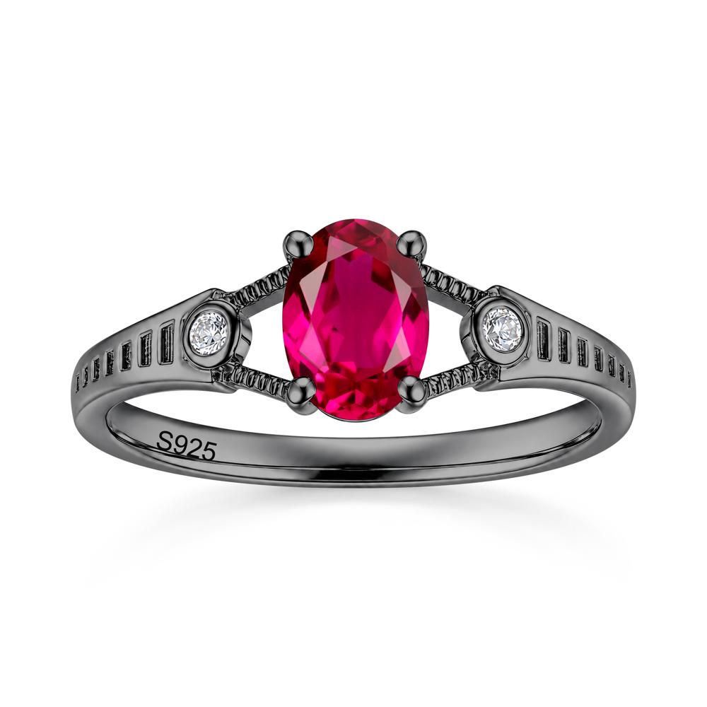Vintage Oval Cut Sapphire Milgrain Split Ring - LUO Jewelry #gemstone_Ruby
