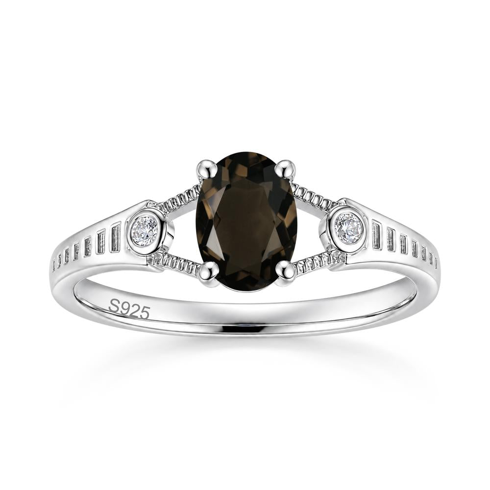 Vintage Oval Cut Sapphire Milgrain Split Ring - LUO Jewelry #gemstone_Smoky Quartz