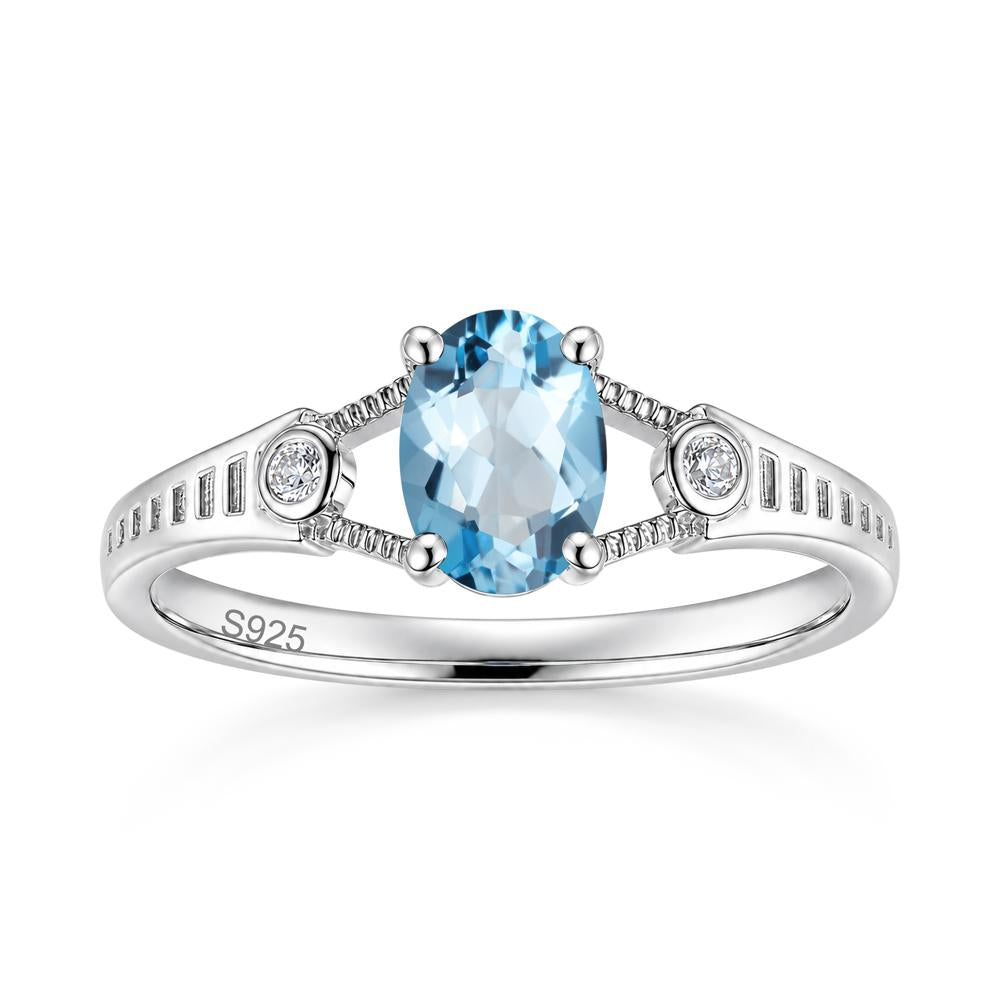 Vintage Oval Cut Sapphire Milgrain Split Ring - LUO Jewelry #gemstone_Swiss Blue Topaz