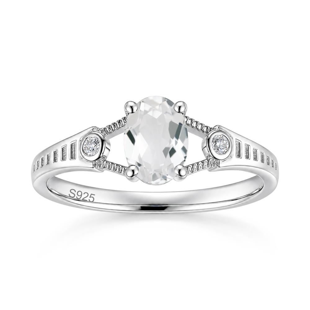 Vintage Oval Cut Sapphire Milgrain Split Ring - LUO Jewelry #gemstone_White Topaz