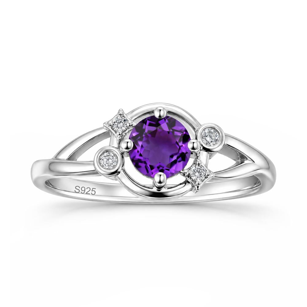Round Cut Aquamarine Star Celestial Ring - LUO Jewelry #gemstone_Amethyst