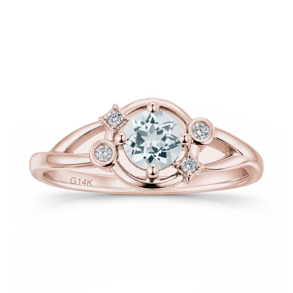 Round Cut Aquamarine Star Celestial Ring - LUO Jewelry #gemstone_Aquamarine