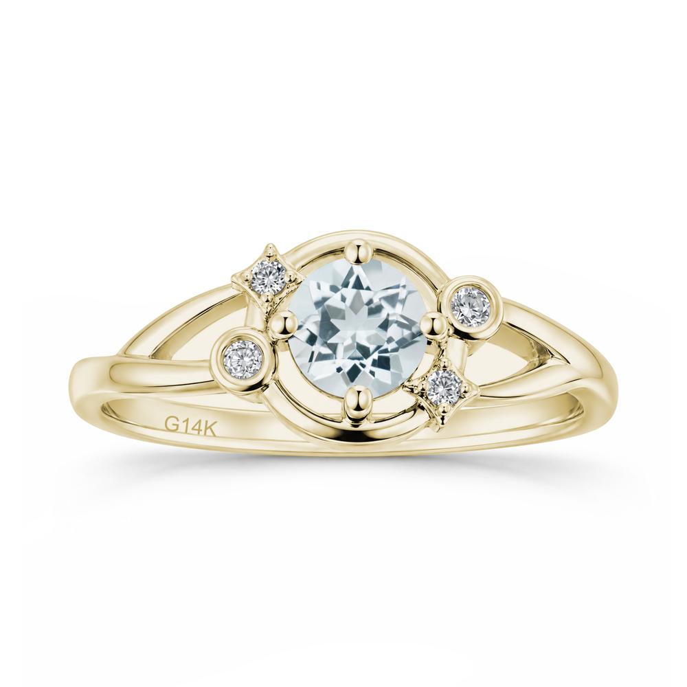Round Cut Aquamarine Star Celestial Ring - LUO Jewelry #gemstone_Aquamarine